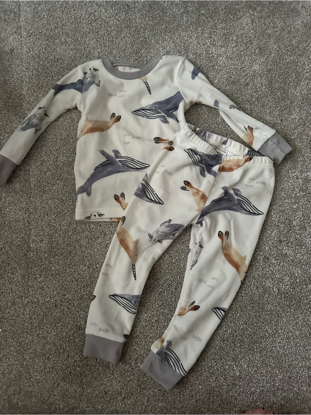 Carter's Cream Whale & Seal Pajama Set with Gray Cuffs